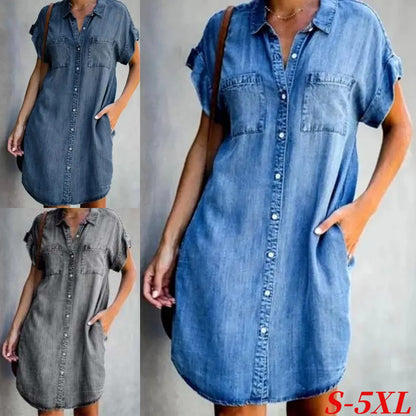 Rochie din denim cu maneca scurta