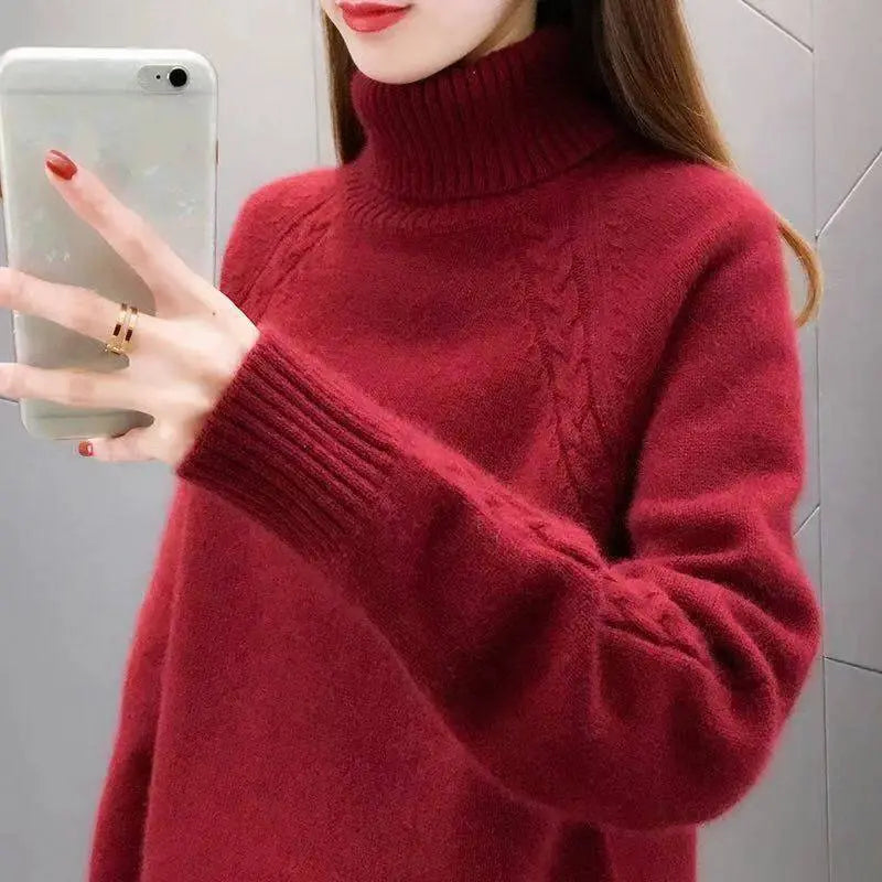 💝🔥[S-4XL] Noua culoare solidă a femeilor de culoare solidă pulover cu guler turtleneck, tricot casual tricotat cămașă bottoming