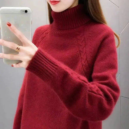 💝🔥[S-4XL] Noua culoare solidă a femeilor de culoare solidă pulover cu guler turtleneck, tricot casual tricotat cămașă bottoming