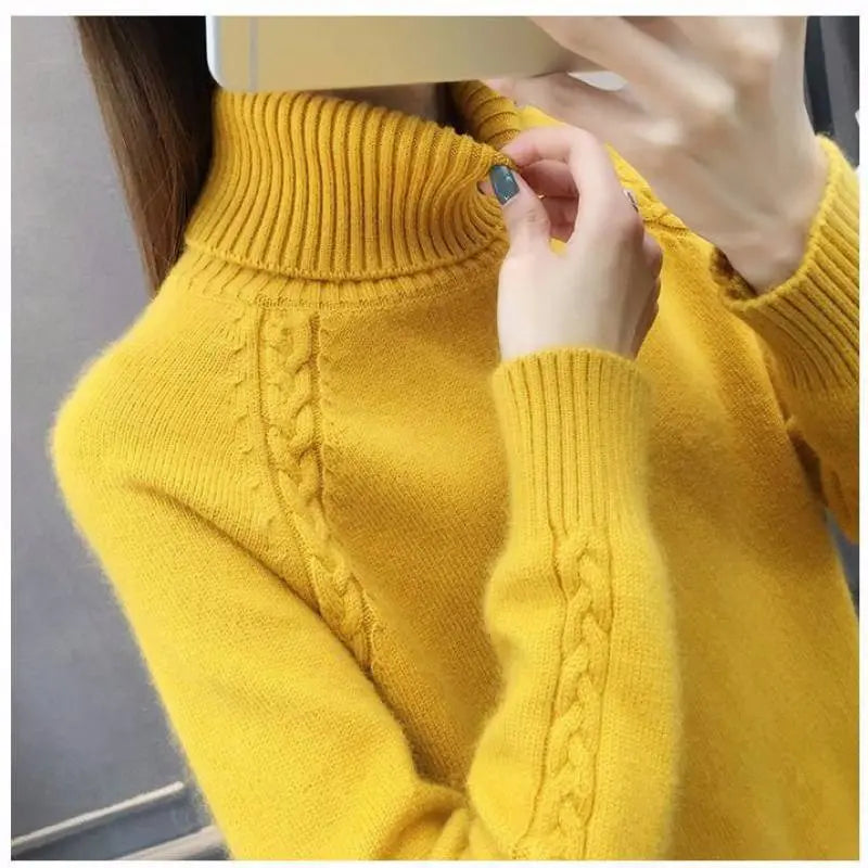 💝🔥[S-4XL] Noua culoare solidă a femeilor de culoare solidă pulover cu guler turtleneck, tricot casual tricotat cămașă bottoming