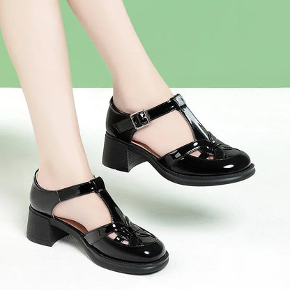 【35-40】Chunky Heel Hollow Out Sandale