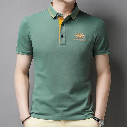 【50%OFF】【M-3XL】Bărbați de afaceri de afaceri brodate rever polo tricou polo