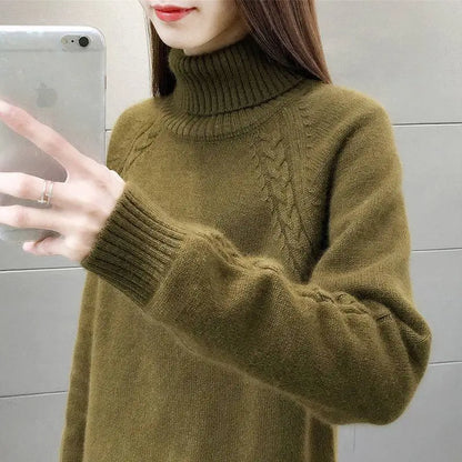 💝🔥[S-4XL] Noua culoare solidă a femeilor de culoare solidă pulover cu guler turtleneck, tricot casual tricotat cămașă bottoming