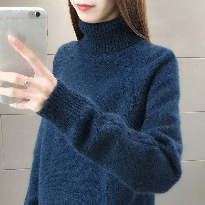 💝🔥[S-4XL] Noua culoare solidă a femeilor de culoare solidă pulover cu guler turtleneck, tricot casual tricotat cămașă bottoming