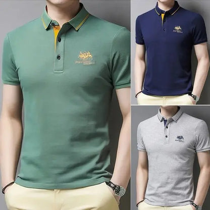 【50%OFF】【M-3XL】Bărbați de afaceri de afaceri brodate rever polo tricou polo