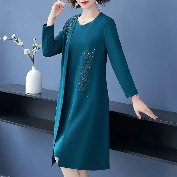 [Rochie + jachetă cardigan] 2024 Toamnă și iarnă rochie nouă de toamnă și iarnă set din două piese