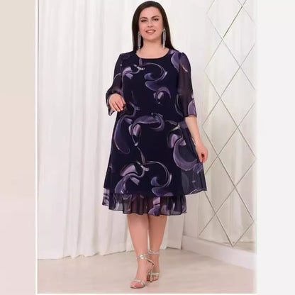 💕【70%OFF】【S-5XL】👗Rochie elegantă cu imprimeu din plasă, cu mâneci cu volan