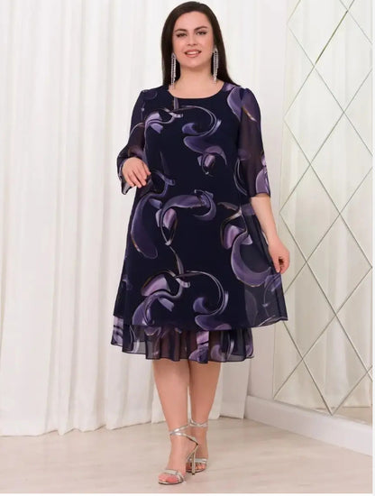 💕【70%OFF】【S-5XL】👗Rochie elegantă cu imprimeu din plasă, cu mâneci cu volan