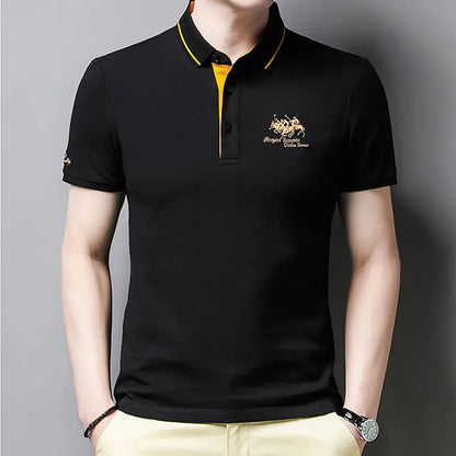 【50%OFF】【M-3XL】Bărbați de afaceri de afaceri brodate rever polo tricou polo