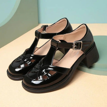 【35-40】Chunky Heel Hollow Out Sandale