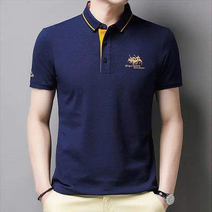 【50%OFF】【M-3XL】Bărbați de afaceri de afaceri brodate rever polo tricou polo