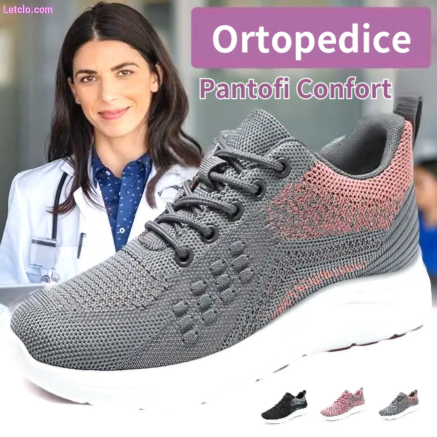 【50%OFF】【36-41】Pantofi ortopedici de damă, ușori, respirabili, anti-alunecare, cu suport pentru arc