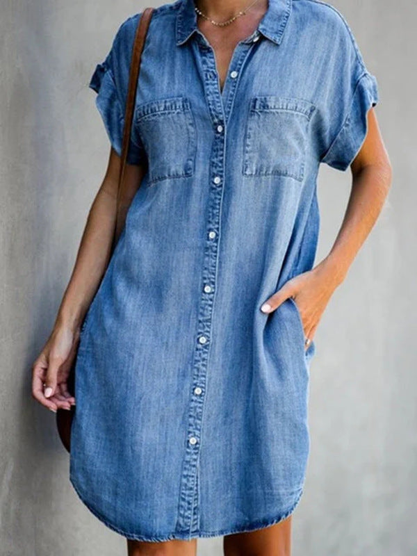 Rochie din denim cu maneca scurta