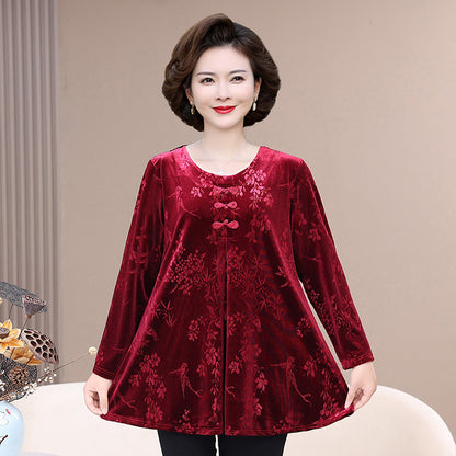 🔥2023 Toamnă și iarnă Vintage elegant imprimat imprimat Velvet Top