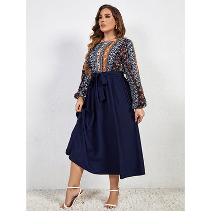 Paneled waist tie plus size dress