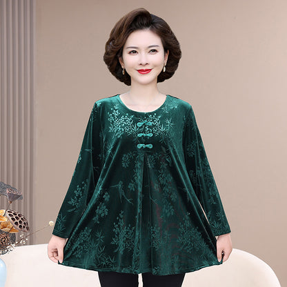 🔥2023 Toamnă și iarnă Vintage elegant imprimat imprimat Velvet Top