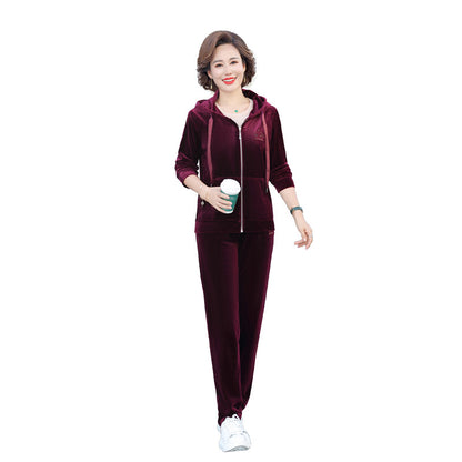 2023 Spring and Autumn New Women's Clothing Fashion Simple Gold Velvet Sports Suit 40-50 Years Old