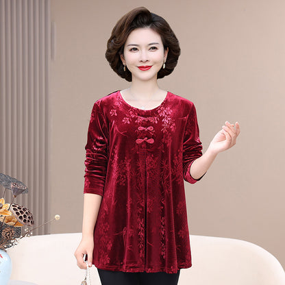 🔥2023 Toamnă și iarnă Vintage elegant imprimat imprimat Velvet Top