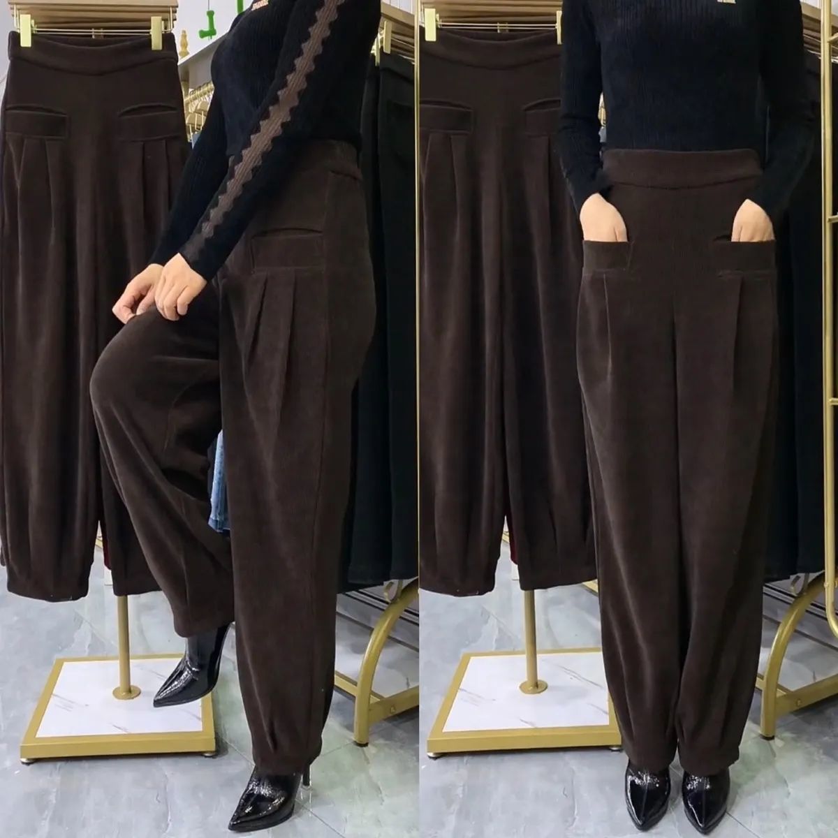 Pantaloni harem noi de iarnă, pantaloni casual de damă, largi și confortabili, M-4XL