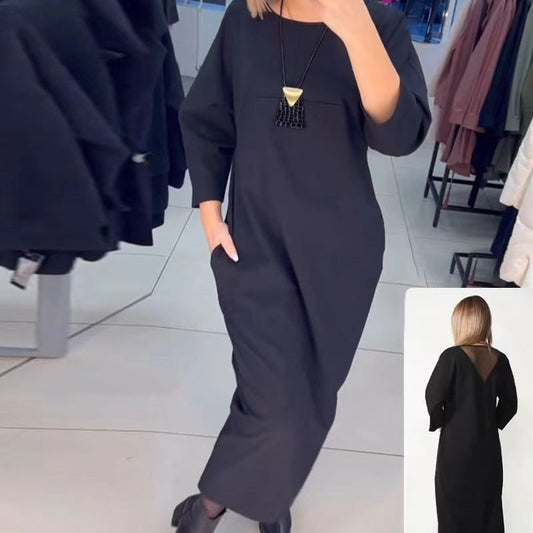 2024 noua rochie retro fashion cu maneca lunga, cu buzunare