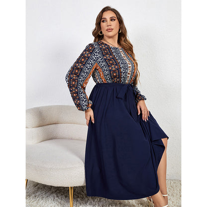 Paneled waist tie plus size dress