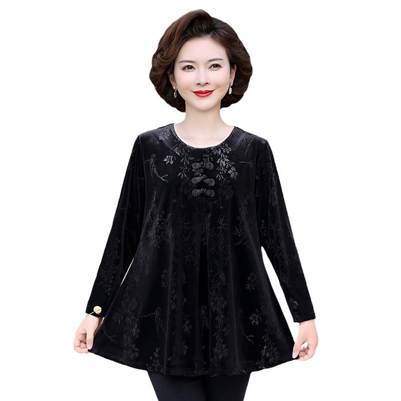 🔥2023 Toamnă și iarnă Vintage elegant imprimat imprimat Velvet Top