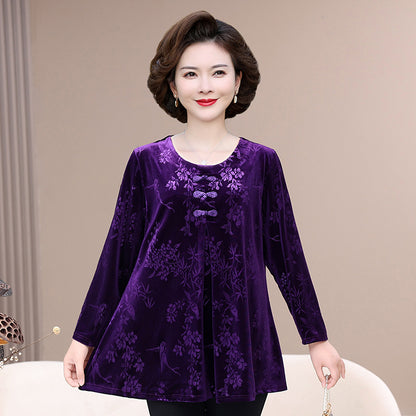 🔥2023 Toamnă și iarnă Vintage elegant imprimat imprimat Velvet Top