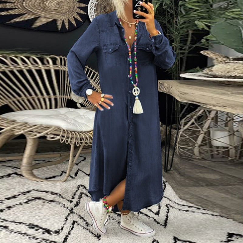 【S-5XL】2023 Nou guler cămașă denim rochie casual Fusta lungă