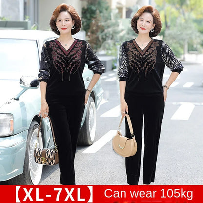 【XL-7XL】 Top din catifea diamant + pantaloni costum calduros casual！