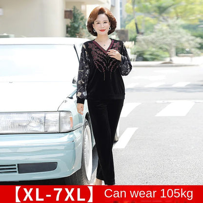 【XL-7XL】 Top din catifea diamant + pantaloni costum calduros casual！