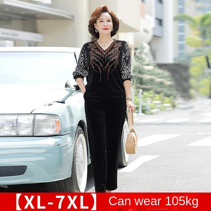 【XL-7XL】 Top din catifea diamant + pantaloni costum calduros casual！